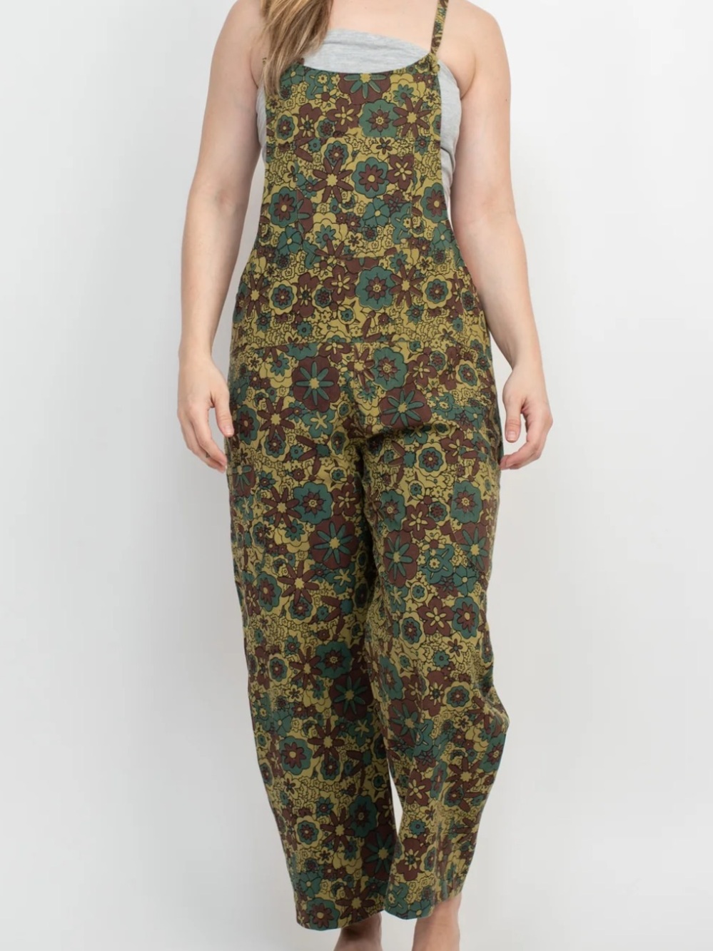 Lakhays Baggy Flower Power Green Overalls Pockets Fairy Goblin Core 100% Cotton